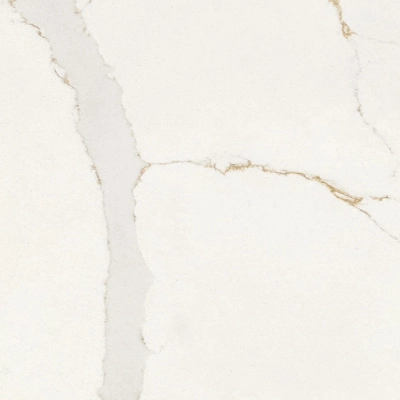 Brand New Stocked Quartz - Enzo Gold, now available from R O Arnold, featuring a white base and gold/grey veining throughout.